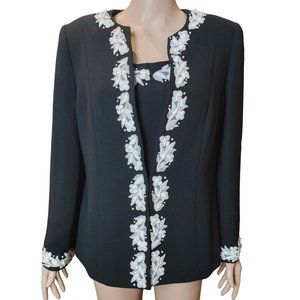 Night Studio | New York Women's Black White Lace Detailed Suit Jacket + Blouse S